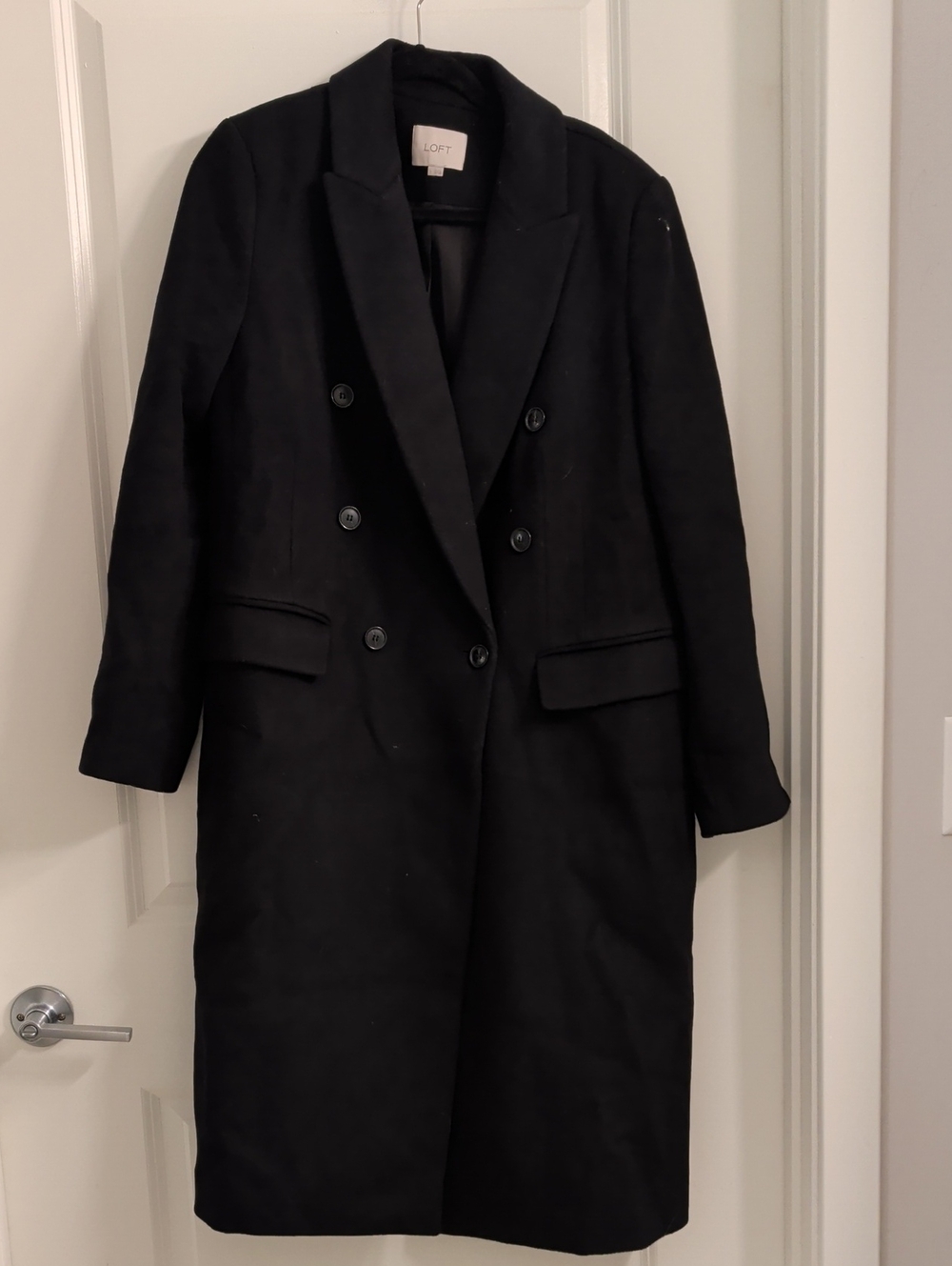LOFT Black Double-Breasted Long Pea Coat
